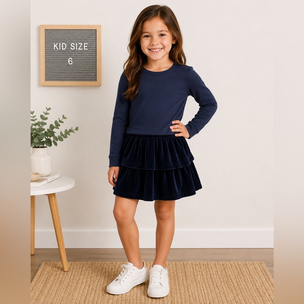 Crewcuts Navy Tiered Velvet Skirt Dress 6